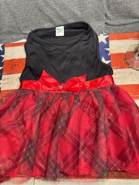 Large Plain On Christmas Dress Black Top, Red And Green Plaid Bottom